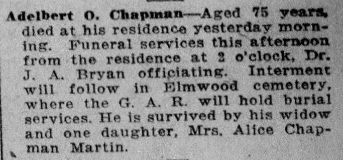 Adelbert O. Chapman obituary